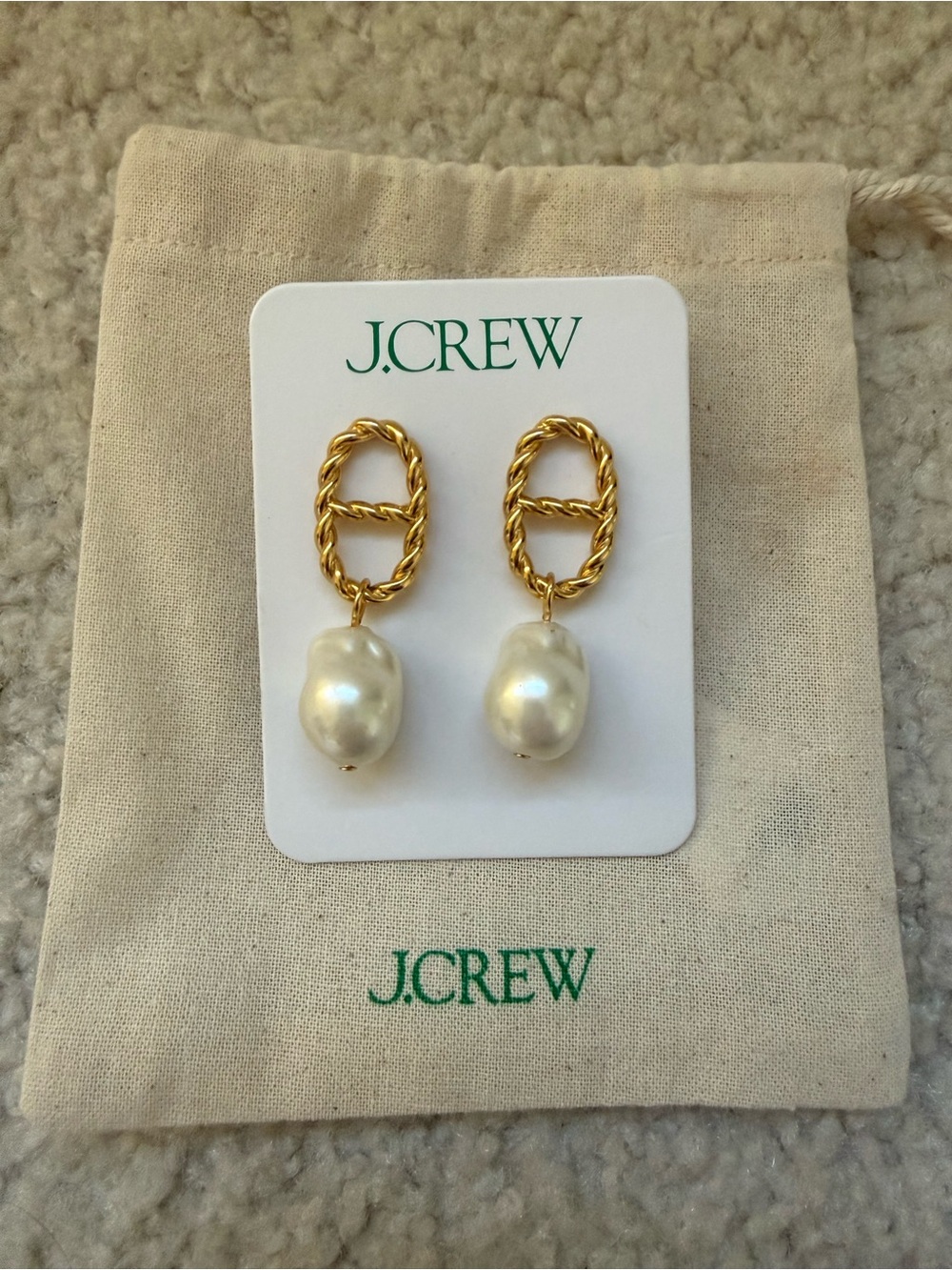 J.Crew Factory NWT Pearl Drop Gold-Tone Knot Earrings